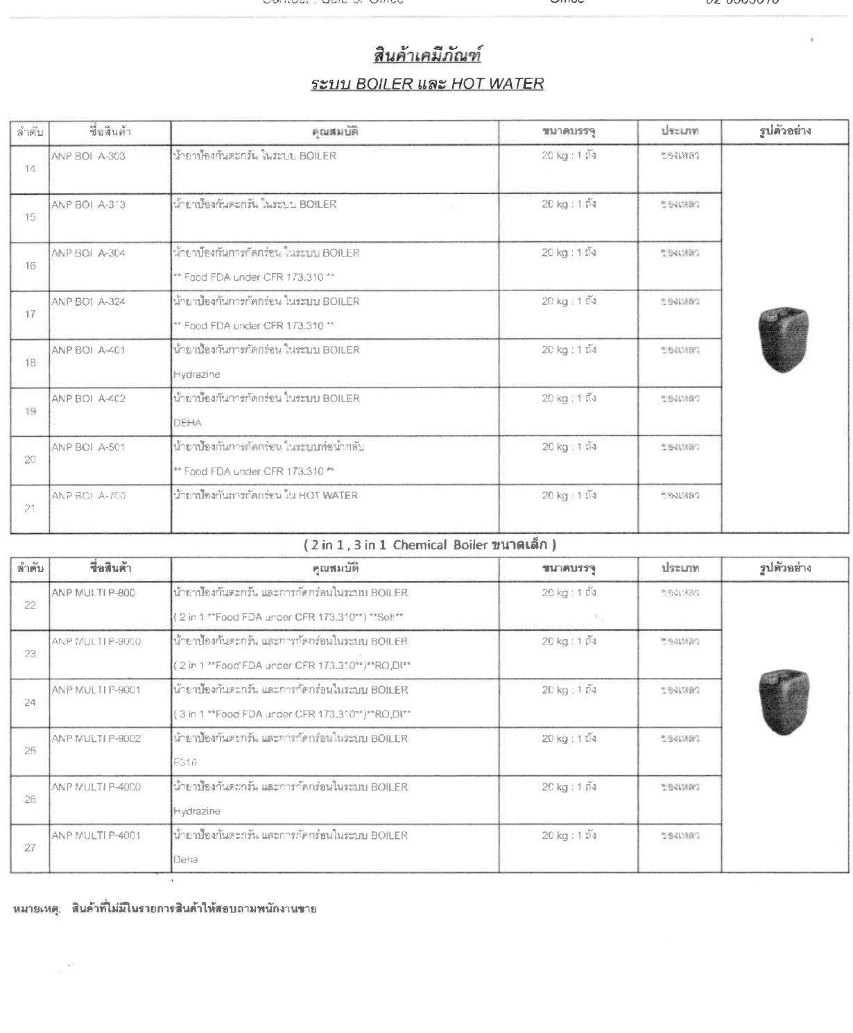 Boiler Chemical section from the ANP product catalog PDF